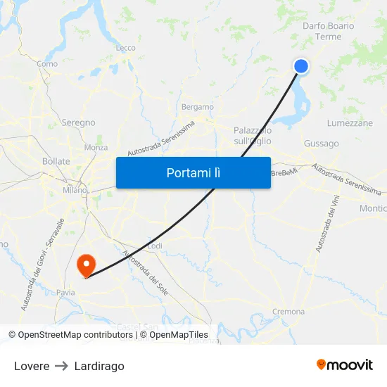 Lovere to Lardirago map