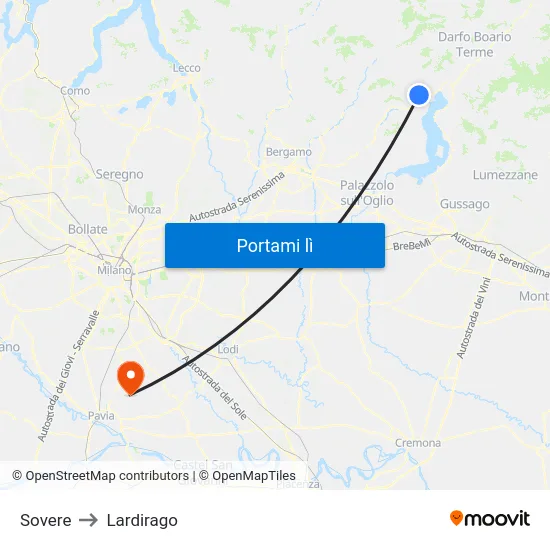 Sovere to Lardirago map