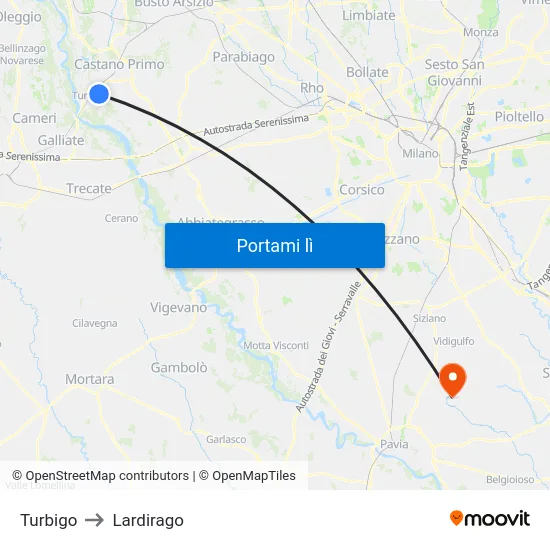 Turbigo to Lardirago map
