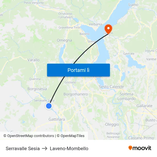 Serravalle Sesia to Laveno-Mombello map