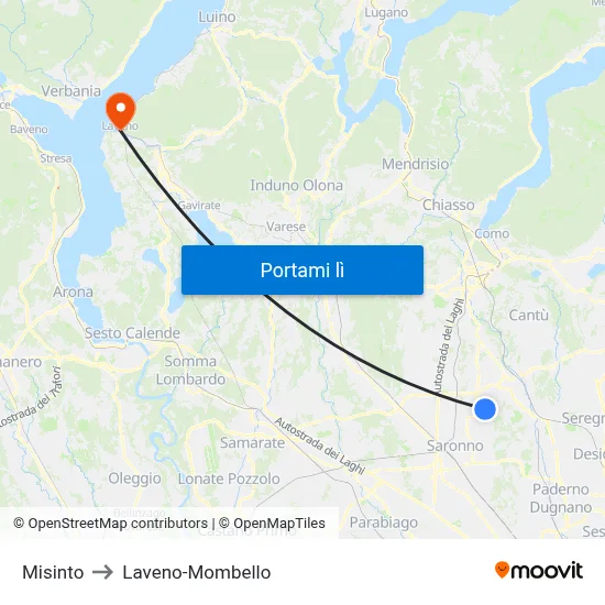 Misinto to Laveno-Mombello map