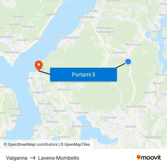 Valganna to Laveno-Mombello map