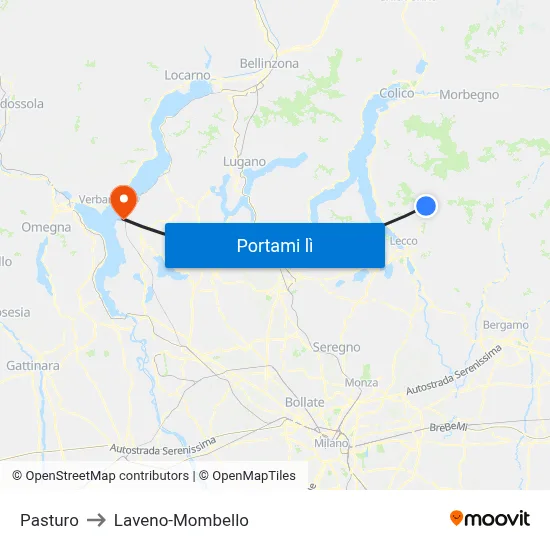 Pasturo to Laveno-Mombello map