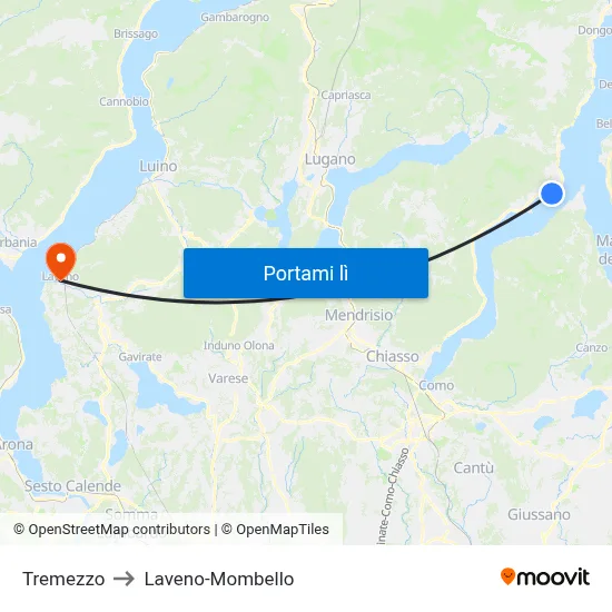 Tremezzo to Laveno-Mombello map