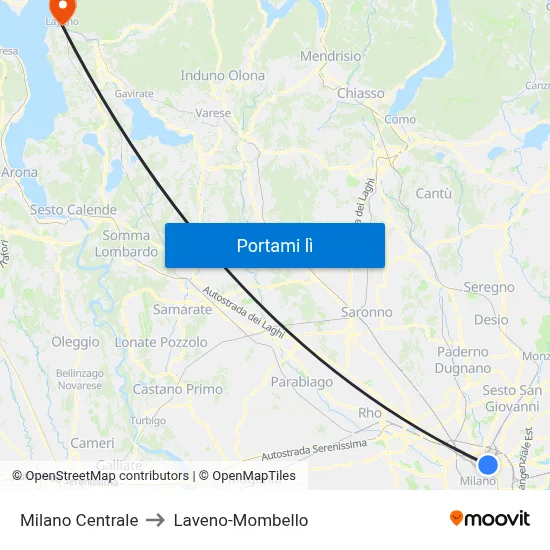 Milano Centrale to Laveno-Mombello map
