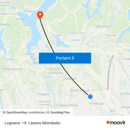 Legnano to Laveno-Mombello map