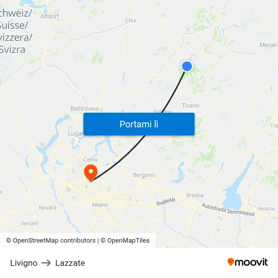 Livigno to Lazzate map