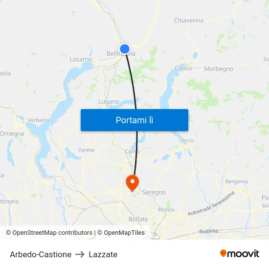Arbedo-Castione to Lazzate map