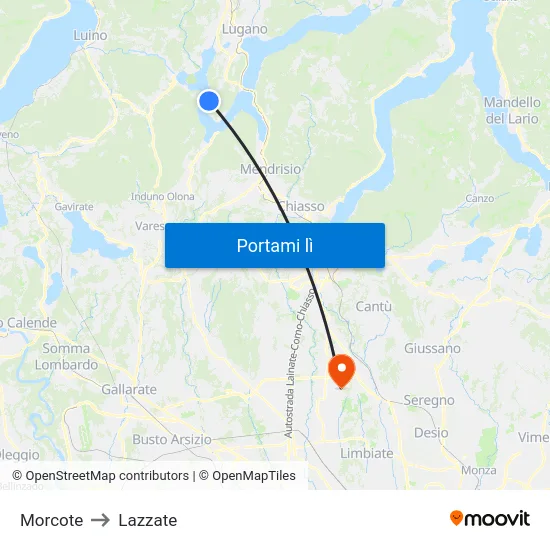 Morcote to Lazzate map