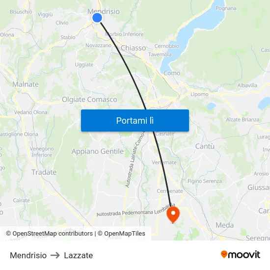 Mendrisio to Lazzate map