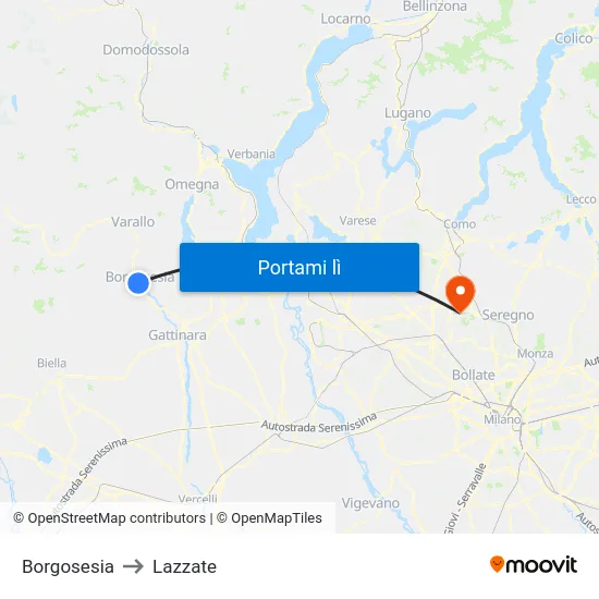 Borgosesia to Lazzate map