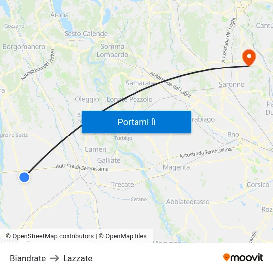 Biandrate to Lazzate map