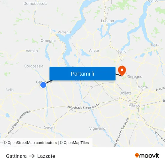 Gattinara to Lazzate map