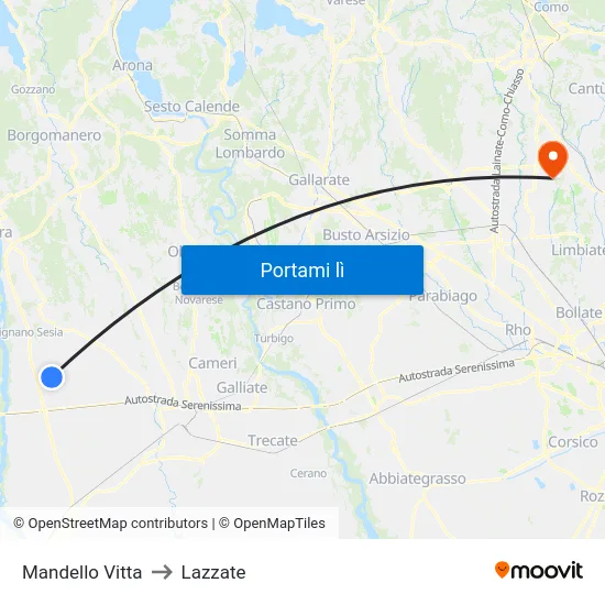 Mandello Vitta to Lazzate map