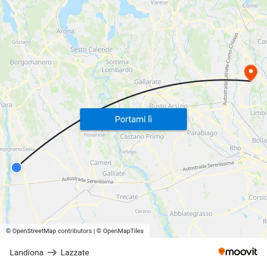 Landiona to Lazzate map
