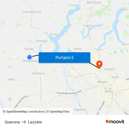 Quarona to Lazzate map