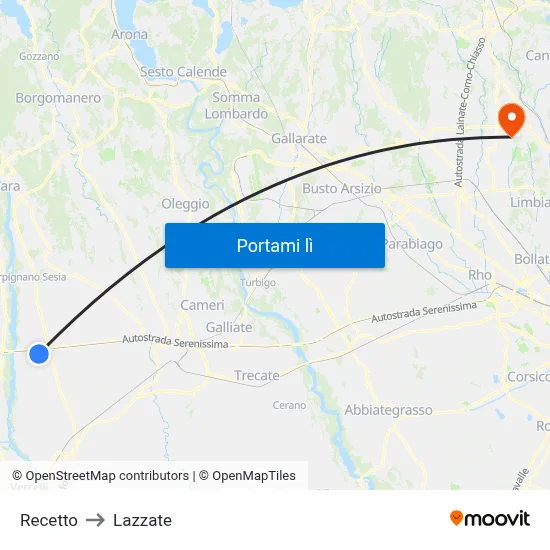 Recetto to Lazzate map