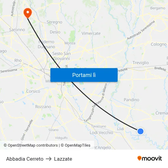 Abbadia Cerreto to Lazzate map