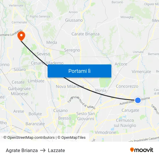 Agrate Brianza to Lazzate map