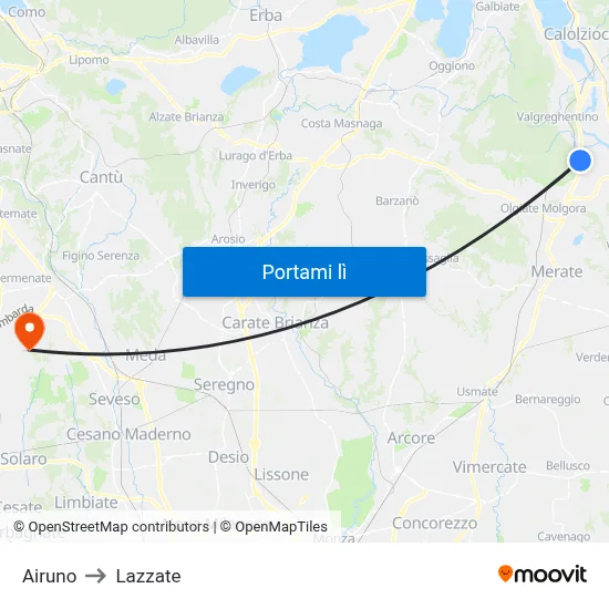 Airuno to Lazzate map