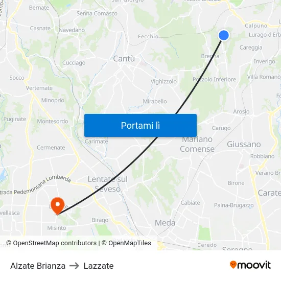 Alzate Brianza to Lazzate map
