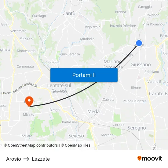 Arosio to Lazzate map