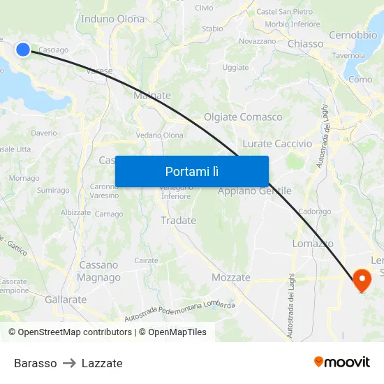 Barasso to Lazzate map