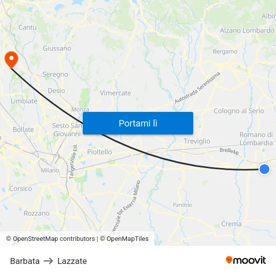 Barbata to Lazzate map
