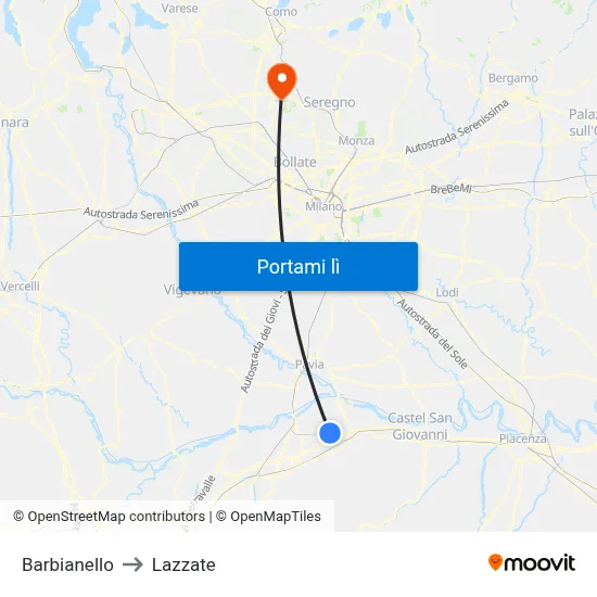 Barbianello to Lazzate map