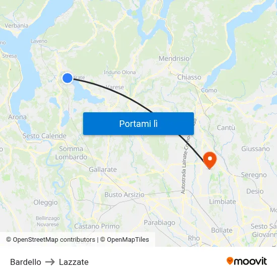 Bardello to Lazzate map
