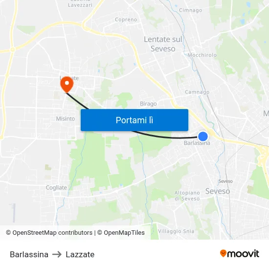 Barlassina to Lazzate map