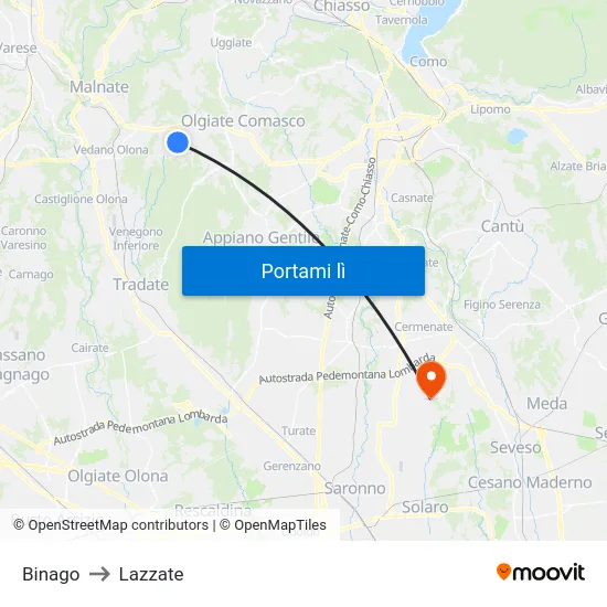 Binago to Lazzate map