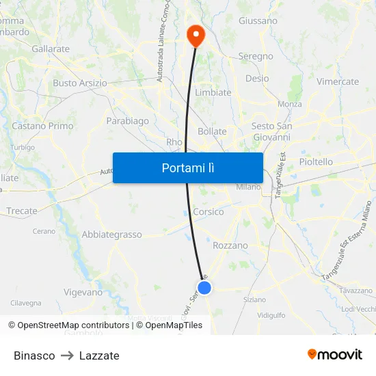 Binasco to Lazzate map