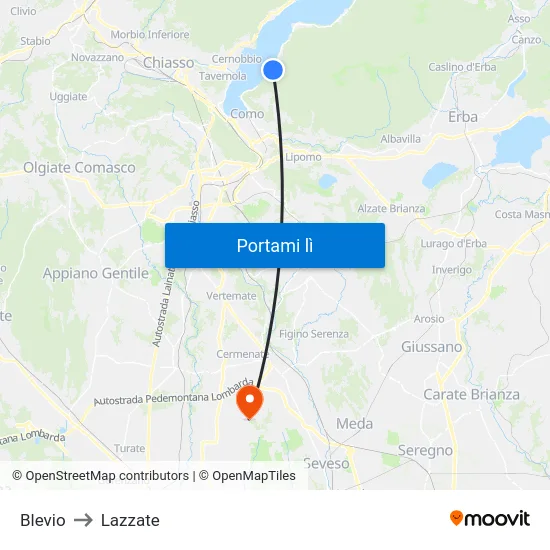 Blevio to Lazzate map