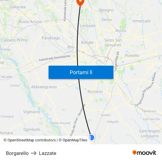 Borgarello to Lazzate map