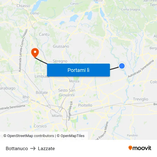 Bottanuco to Lazzate map