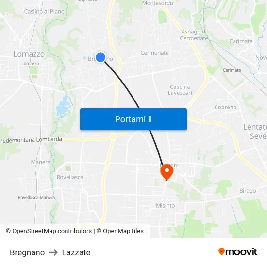 Bregnano to Lazzate map