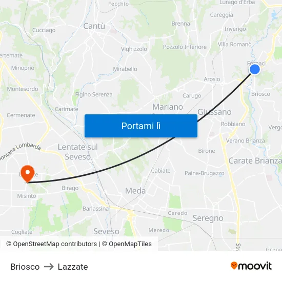 Briosco to Lazzate map