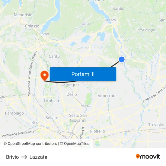 Brivio to Lazzate map