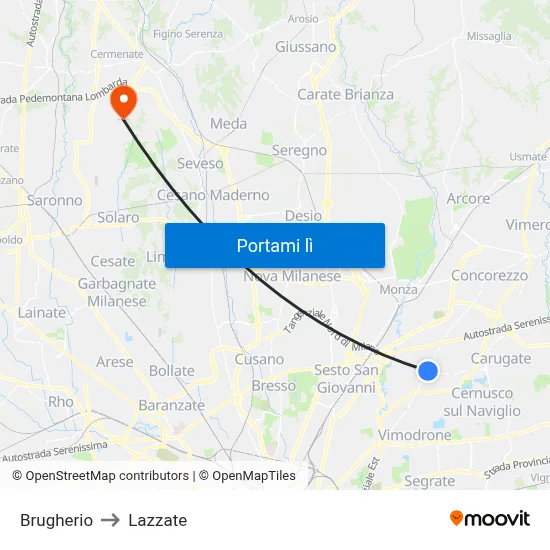 Brugherio to Lazzate map