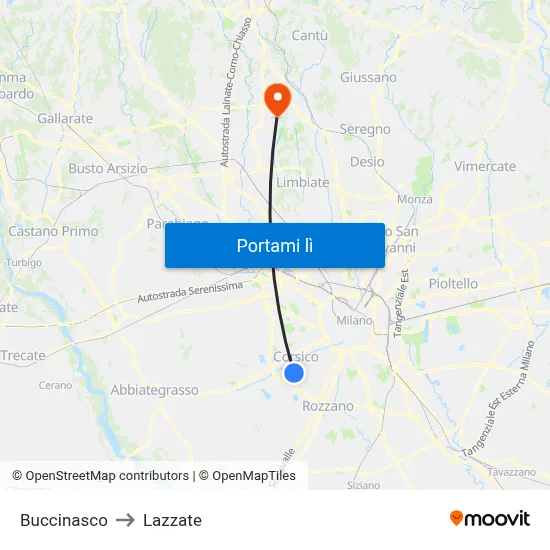 Buccinasco to Lazzate map