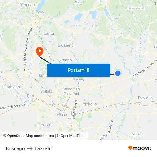 Busnago to Lazzate map