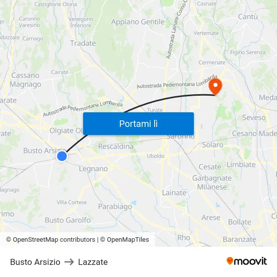 Busto Arsizio to Lazzate map