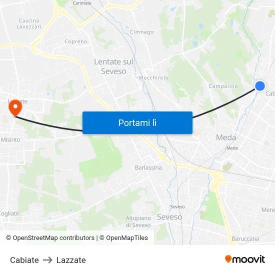 Cabiate to Lazzate map