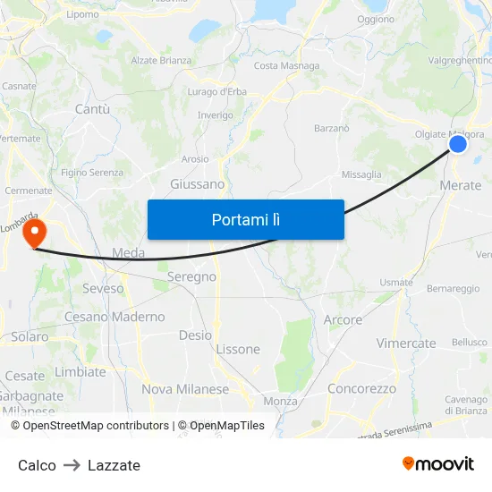 Calco to Lazzate map