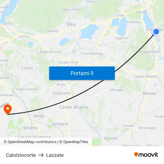 Calolziocorte to Lazzate map
