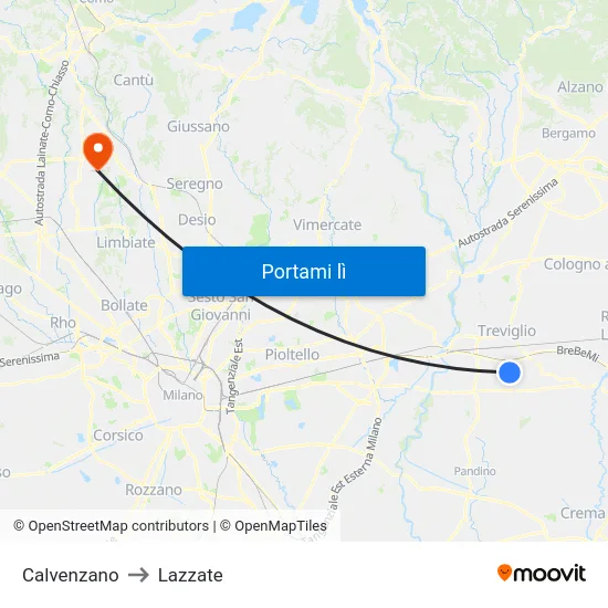 Calvenzano to Lazzate map