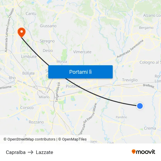 Capralba to Lazzate map