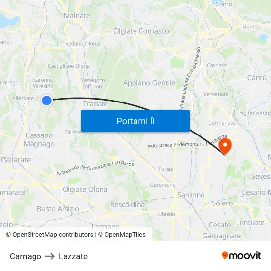 Carnago to Lazzate map