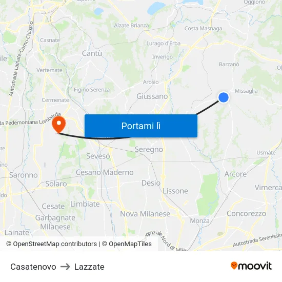 Casatenovo to Lazzate map